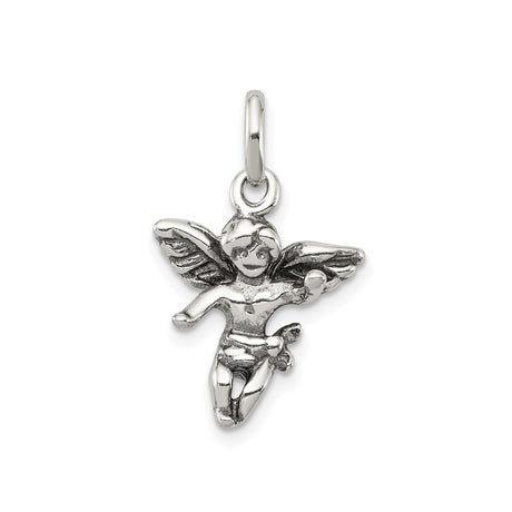 Sterling Silver Angel Pendant with Cherub and Wings, Christian Faith Charm for Women