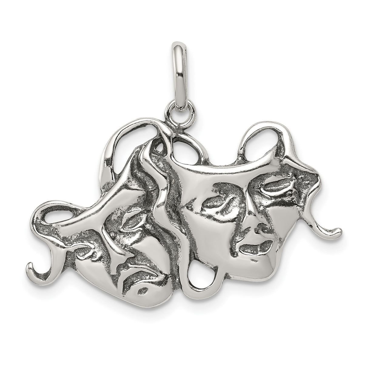 Sterling Silver Comedy and Tragedy Mask Pendant, Theater Drama Jewelry for Actors and Performers