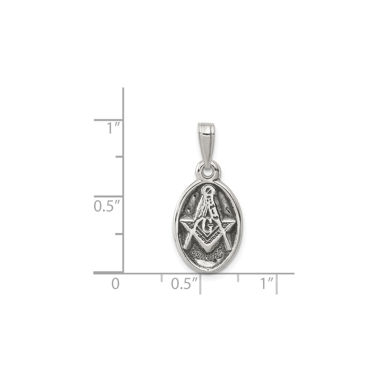 Sterling Silver Masonic Pendant with Square and Compass G Symbol, Oval Freemason Design
