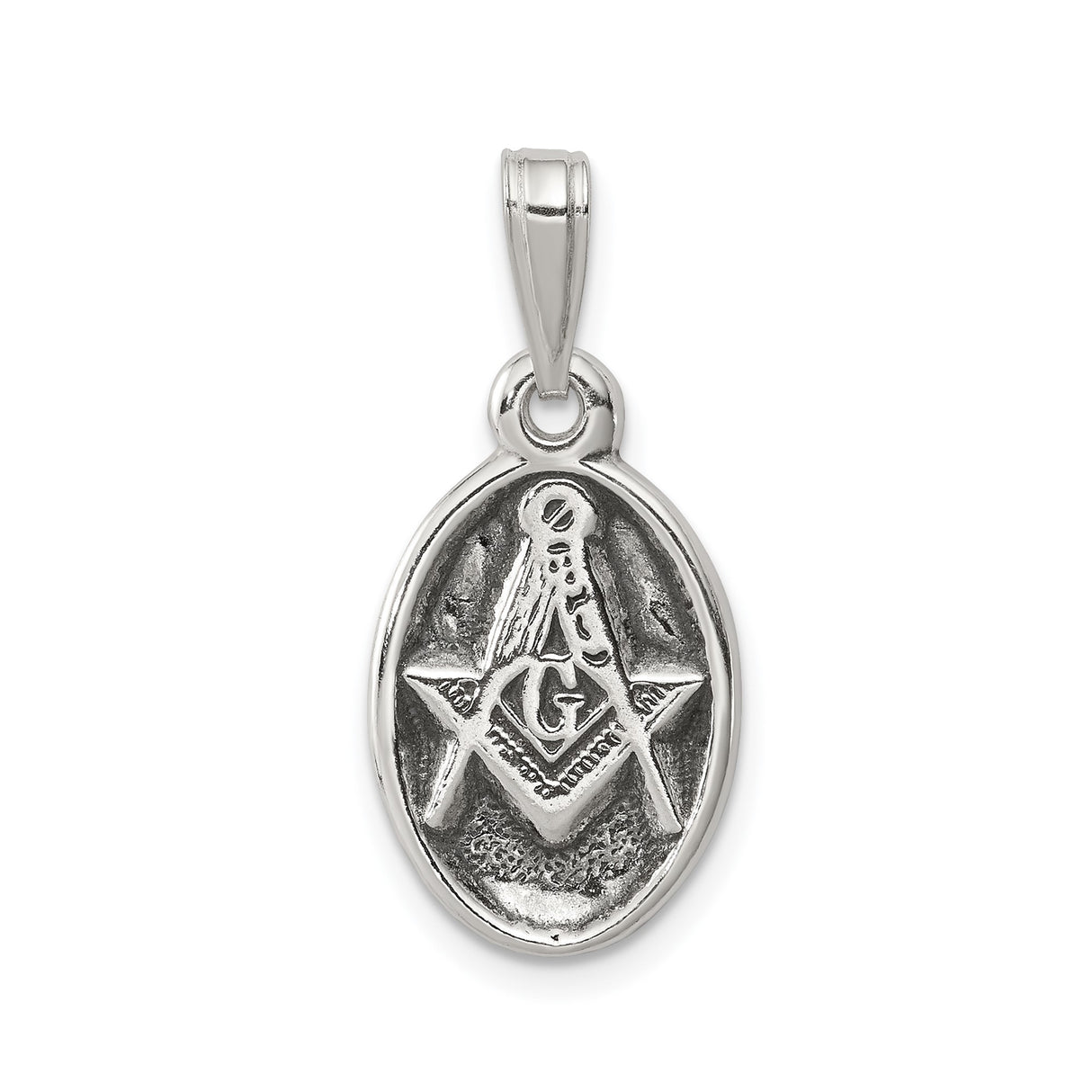 Sterling Silver Masonic Pendant with Square and Compass G Symbol, Oval Freemason Design