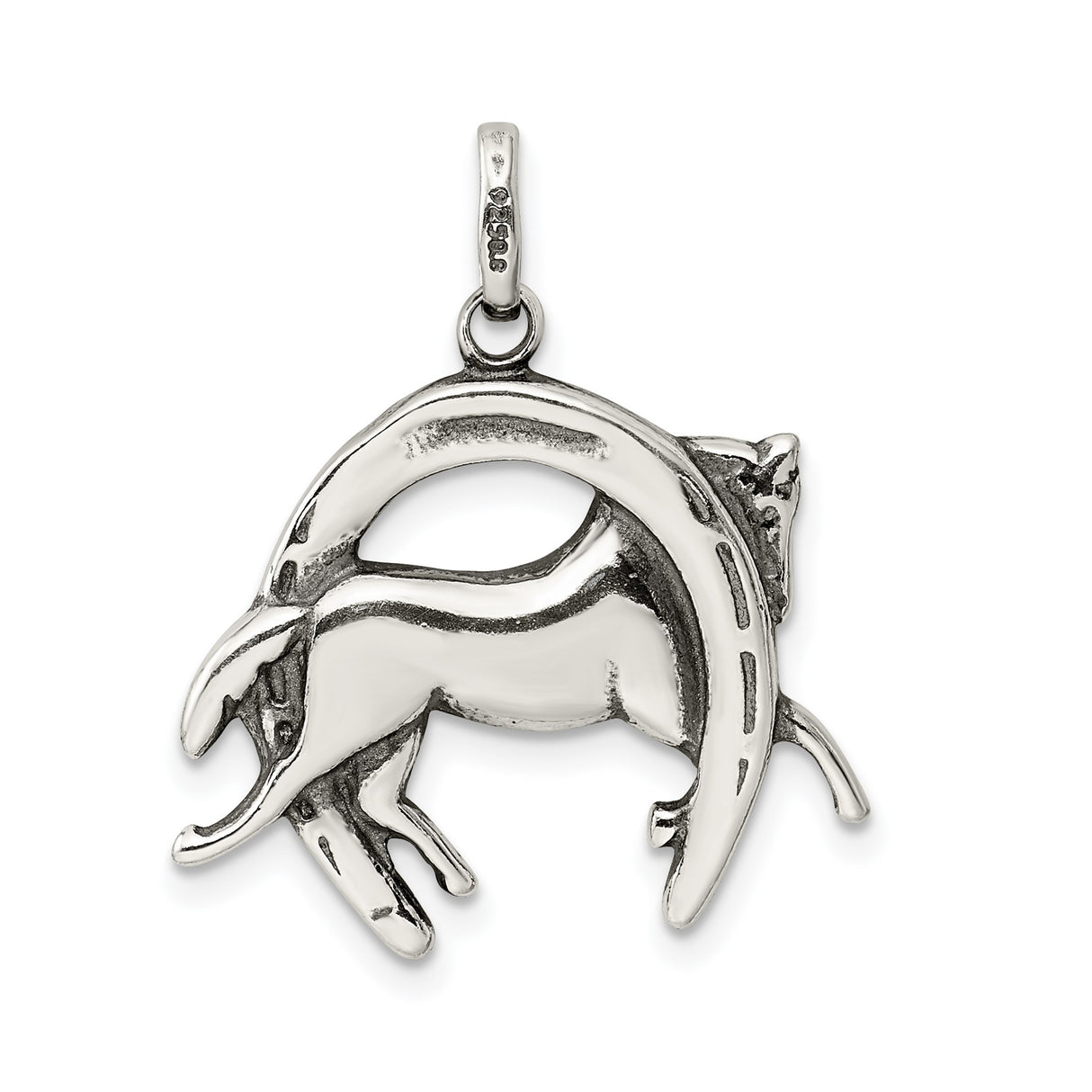 Sterling Silver Horse Pendant with Galloping Horse and Horseshoe Design, Western Style Jewelry for Women