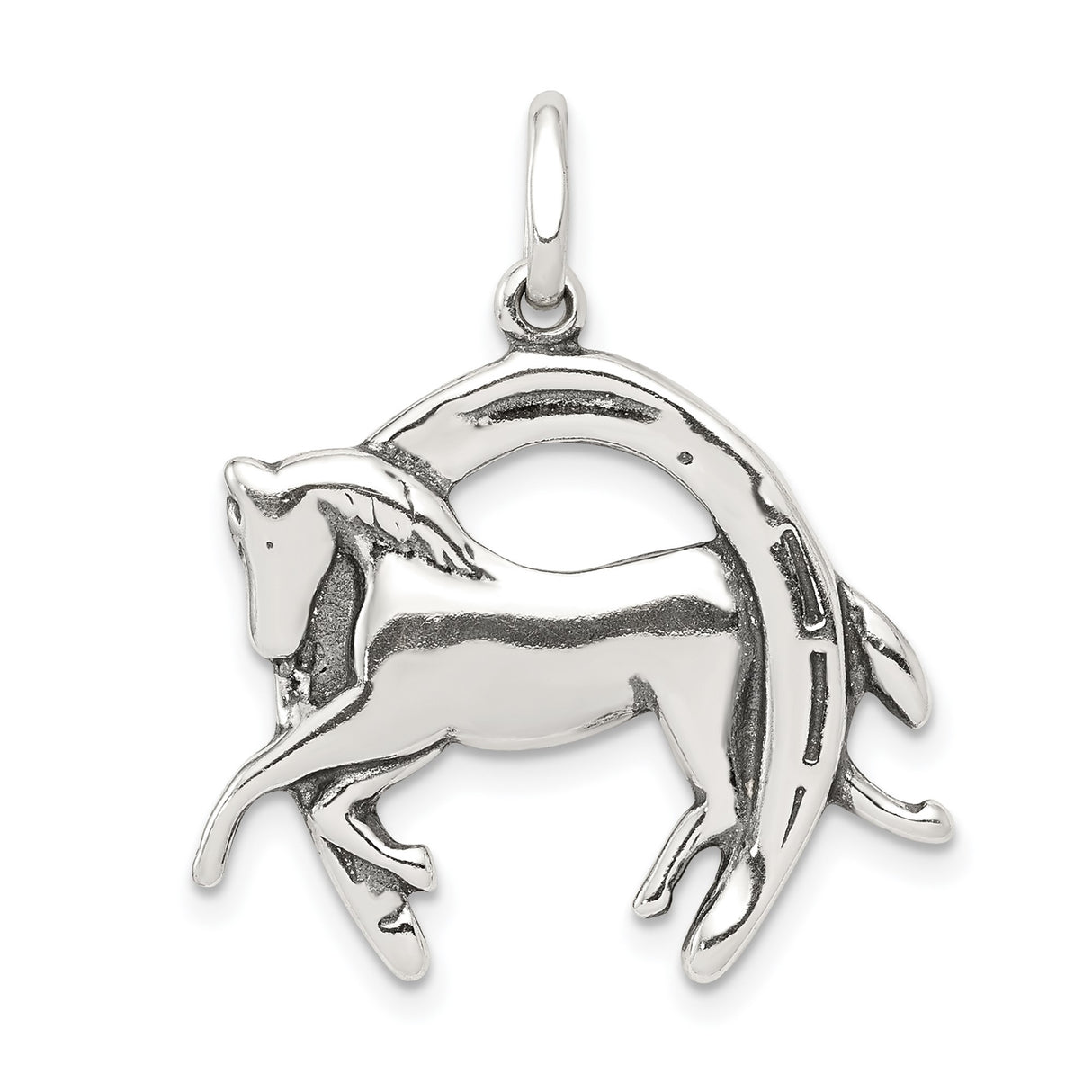 Sterling Silver Horse Pendant with Galloping Horse and Horseshoe Design, Western Style Jewelry for Women