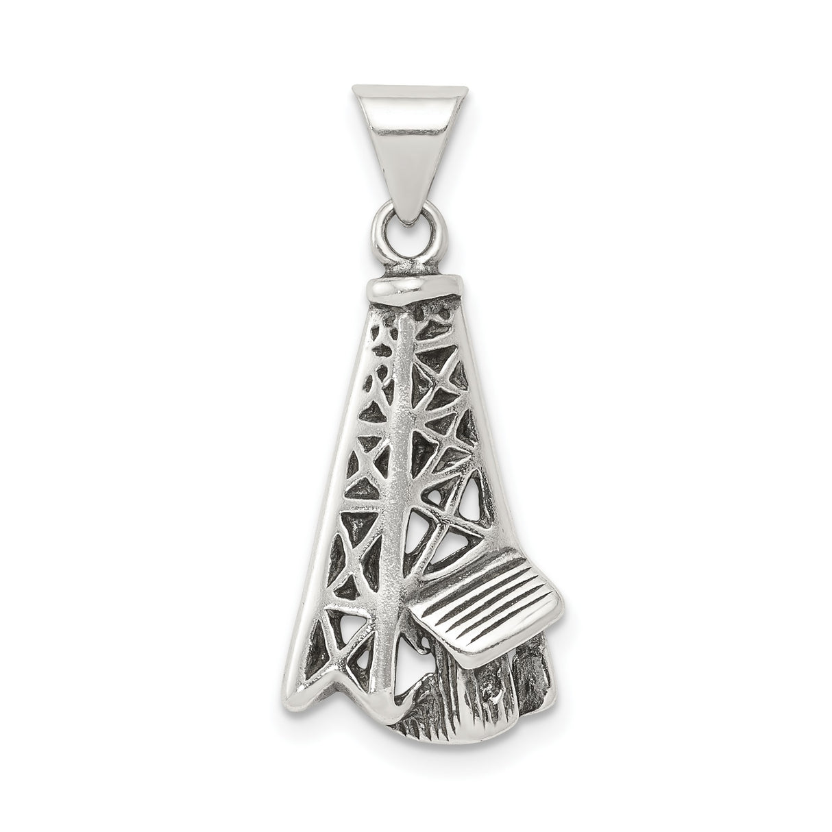 Sterling Silver Oil Derrick Pendant, Detailed Drilling Rig Charm, Industrial Energy Symbol