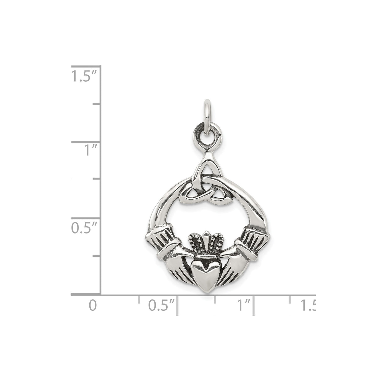 Sterling Silver Claddagh Pendant with Crowned Heart and Trinity Knot, Celtic Irish Jewelry