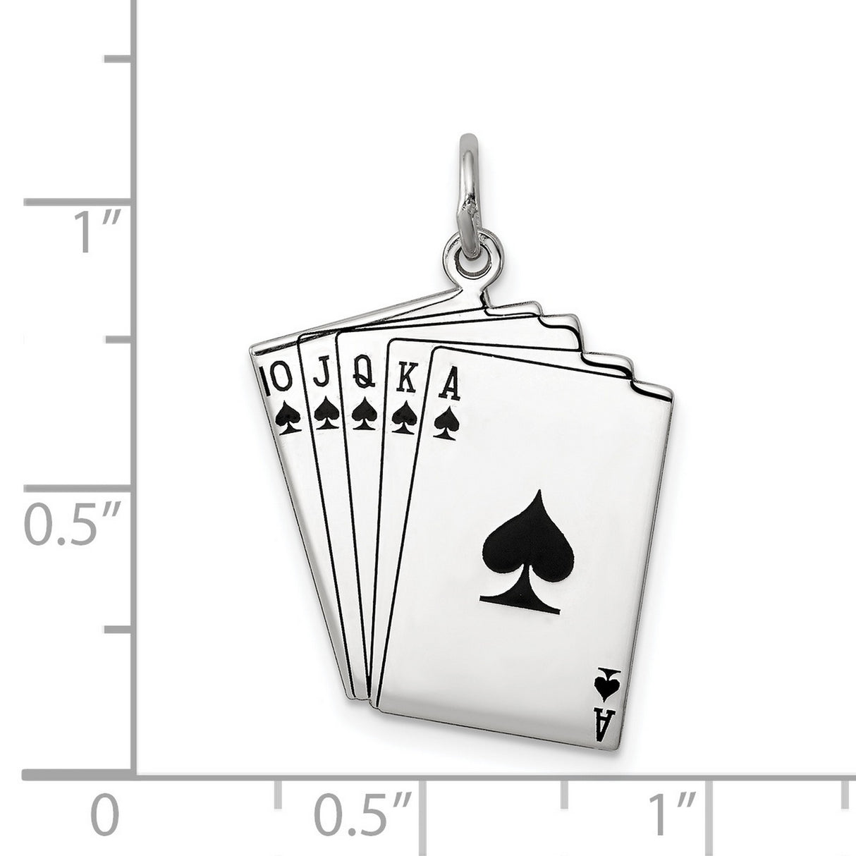 Royal Flush Spades Playing Cards Charm Pendant in Real 925 Sterling Silver