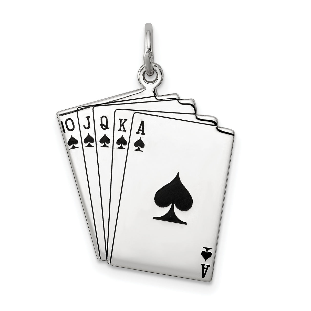 Royal Flush Spades Playing Cards Charm Pendant in Real 925 Sterling Silver