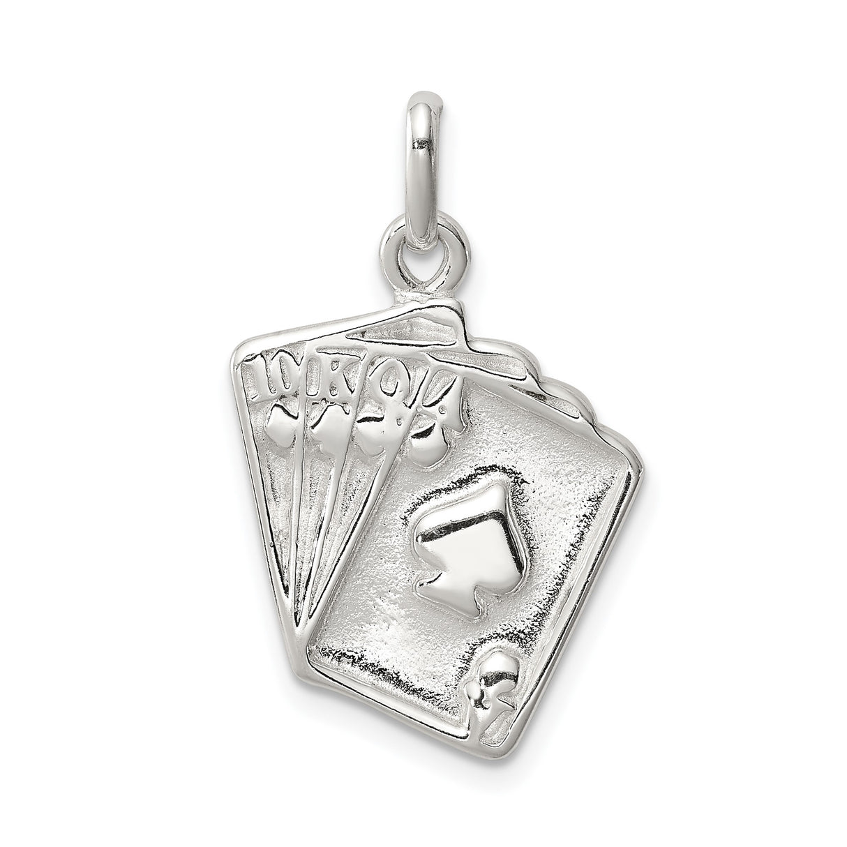 Sterling Silver Poker Hand Pendant with Royal Flush Spade Design, Unisex Casino Charm