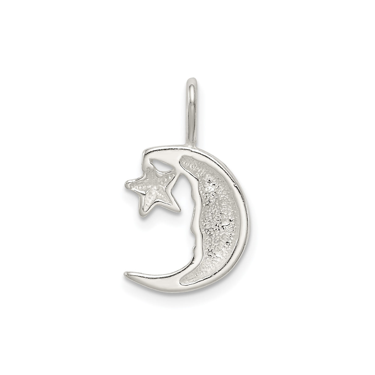 Sterling Silver Crescent Moon and Star Pendant with Face Detail, Celestial Boho Jewelry for Women