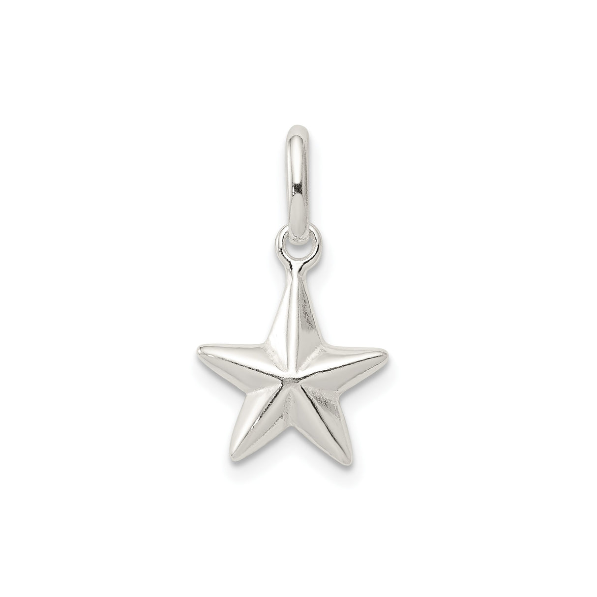 Sterling Silver Star Charm Pendant with Polished Five-Point Star Design, Symbol of Guidance and Hope