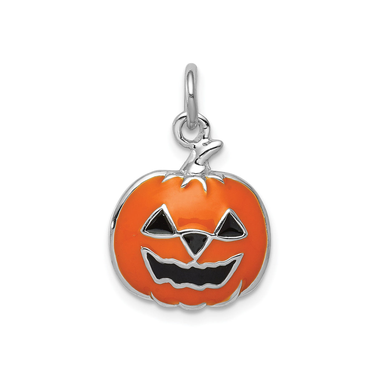 Sterling Silver Pumpkin Charm Pendant with Orange Enamel Jack-o-Lantern Design