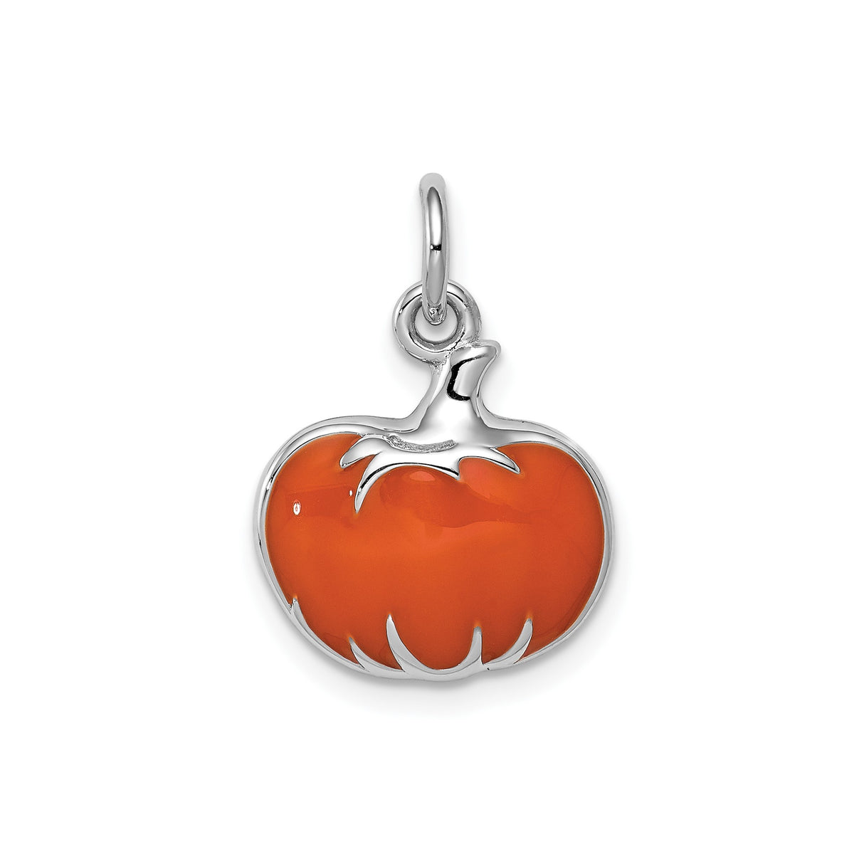 Sterling Silver Pumpkin Pendant with Orange Enamel, Halloween Autumn Theme Charm