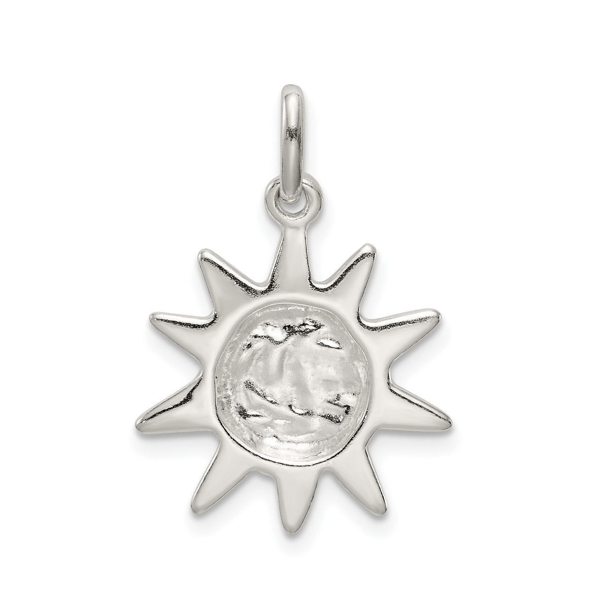 Sterling Silver Sun Face Pendant with Smiling Expression, Boho Celestial Charm