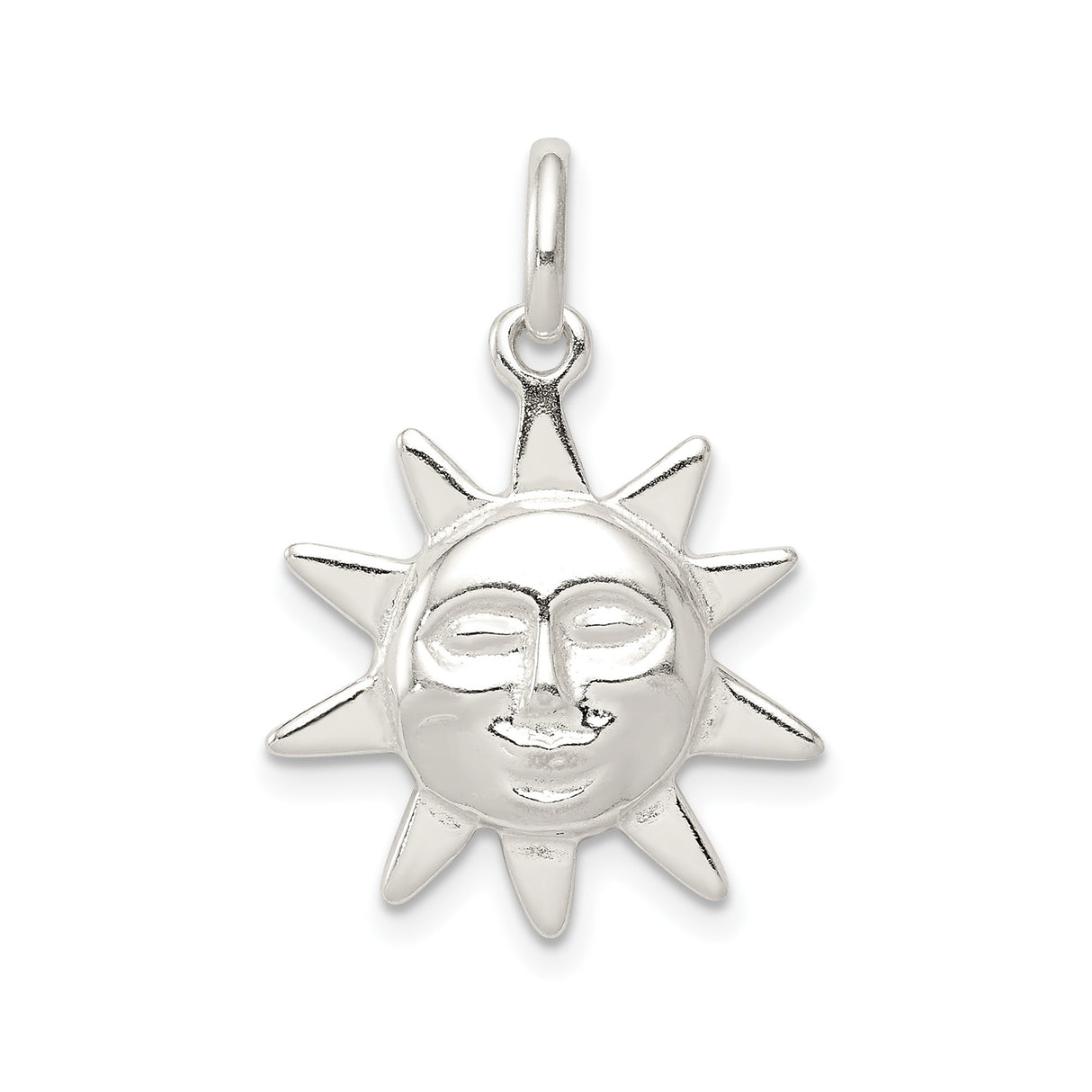 Sterling Silver Sun Face Pendant with Smiling Expression, Boho Celestial Charm