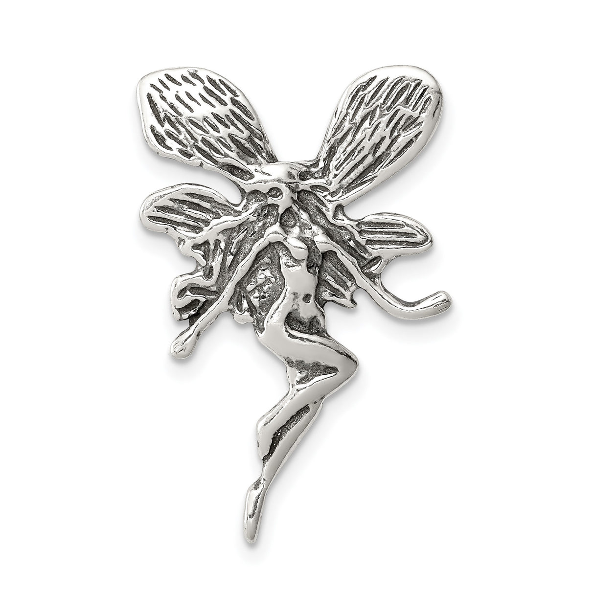 Sterling Silver Fairy Pendant with Flowing Hair and Wings, Mystical Fantasy Design for Women