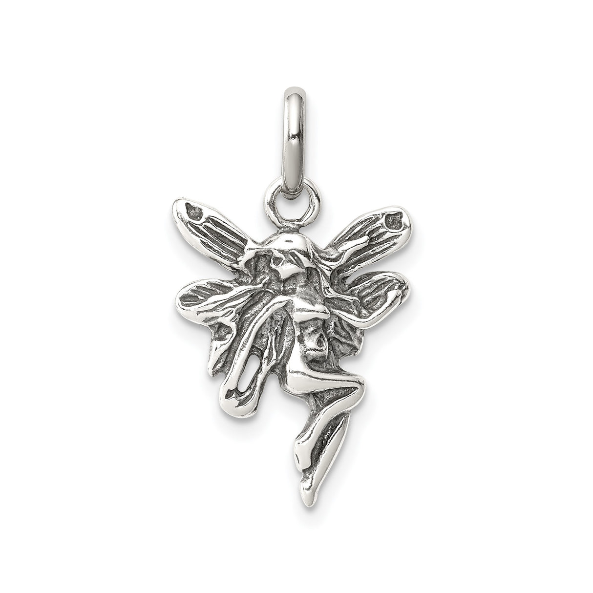 Sterling Silver Fairy Pendant with Detailed Winged Design, Elven Fantasy Jewelry for Women