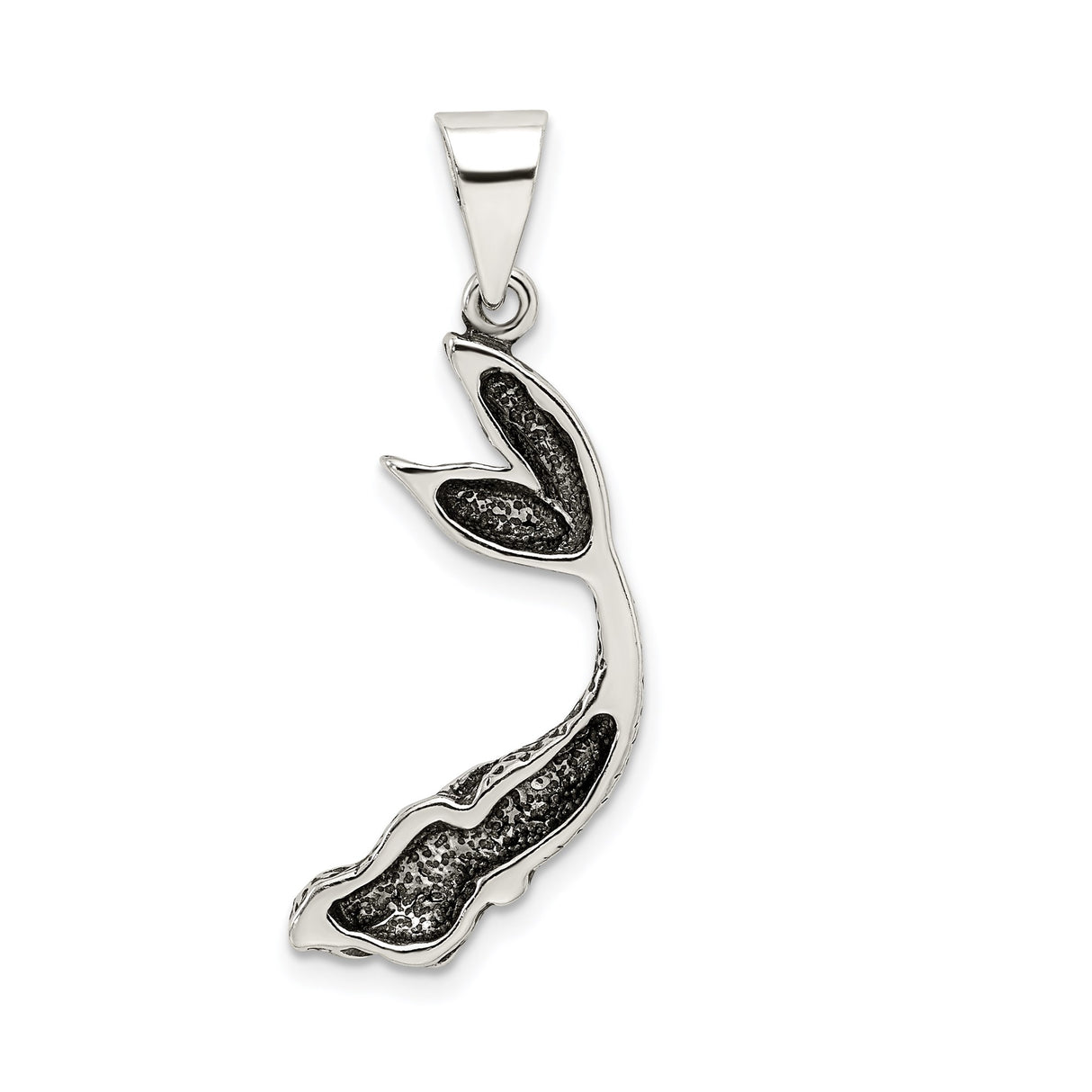 Sterling Silver Mermaid Pendant with Curved Design and Textured Tail