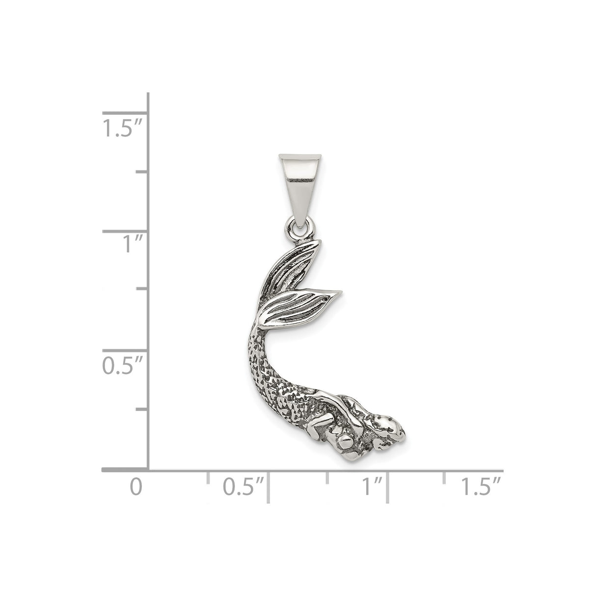 Sterling Silver Mermaid Pendant with Curved Design and Textured Tail