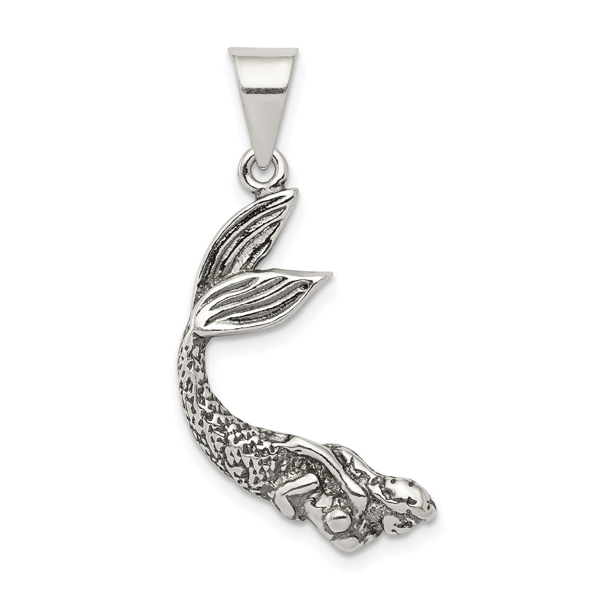 Sterling Silver Mermaid Pendant with Curved Design and Textured Tail