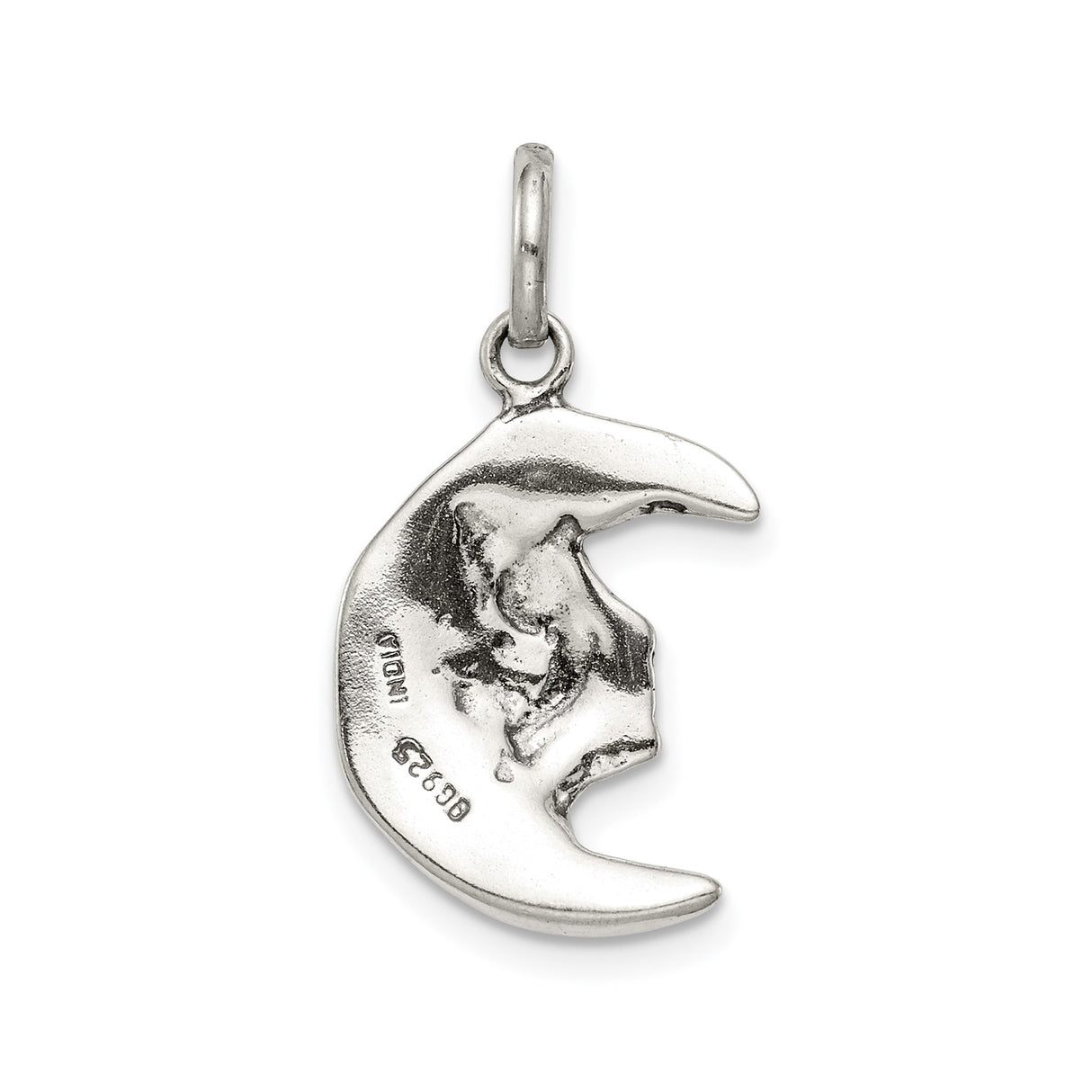 Sterling Silver Crescent Moon Face Pendant with Floral Vine, Celestial Pagan Wiccan Jewelry