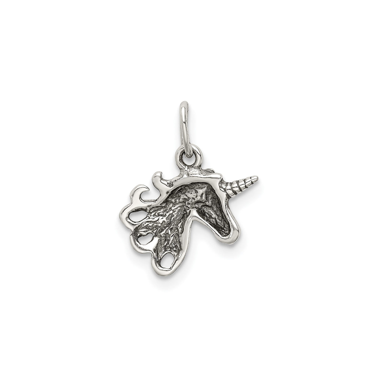 Sterling Silver Unicorn Pendant Charm with Detailed Unicorn Head and Flowing Mane