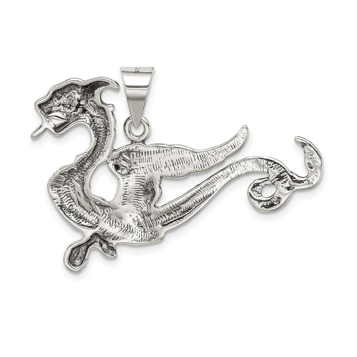 Sterling Silver Dragon Pendant with Winged Medieval Fantasy Design for Men or Unisex Wear