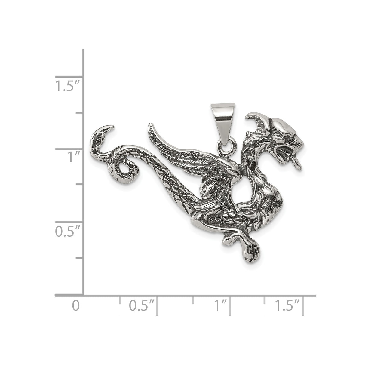 Sterling Silver Dragon Pendant with Winged Medieval Fantasy Design for Men or Unisex Wear