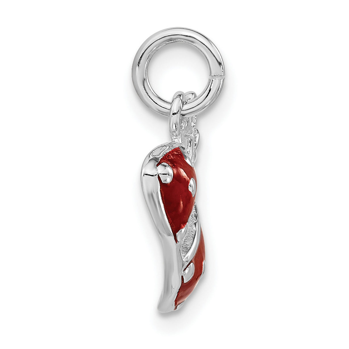 Sterling Silver Ballet Charm Pendant with Red and White Polka Dot Slippers and Enamel Bow