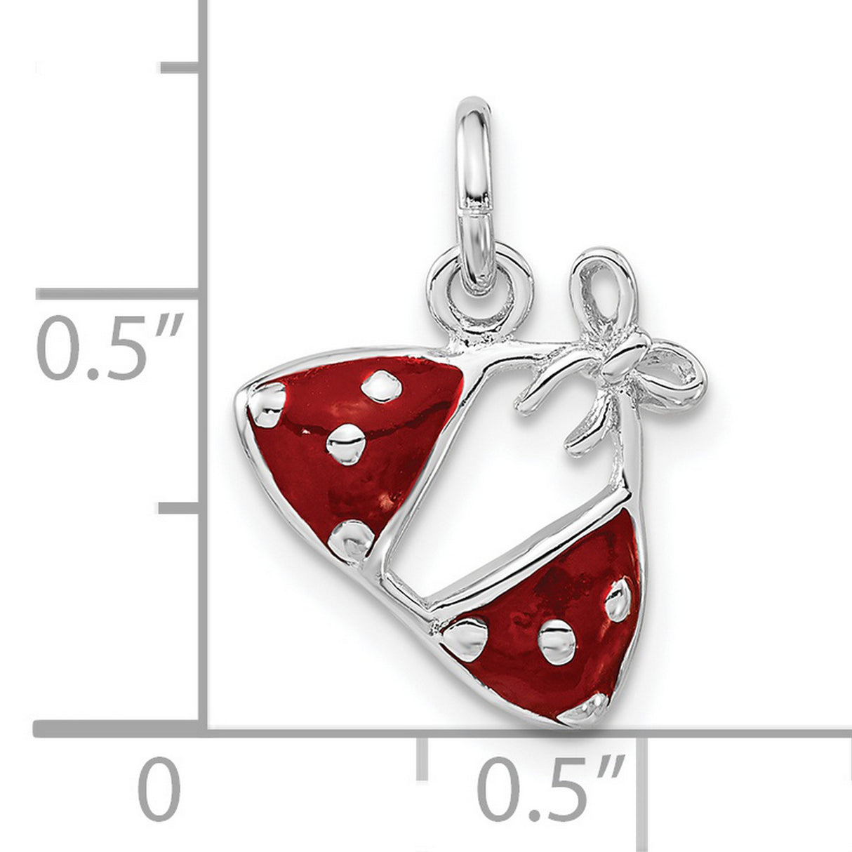 Sterling Silver Ballet Charm Pendant with Red and White Polka Dot Slippers and Enamel Bow
