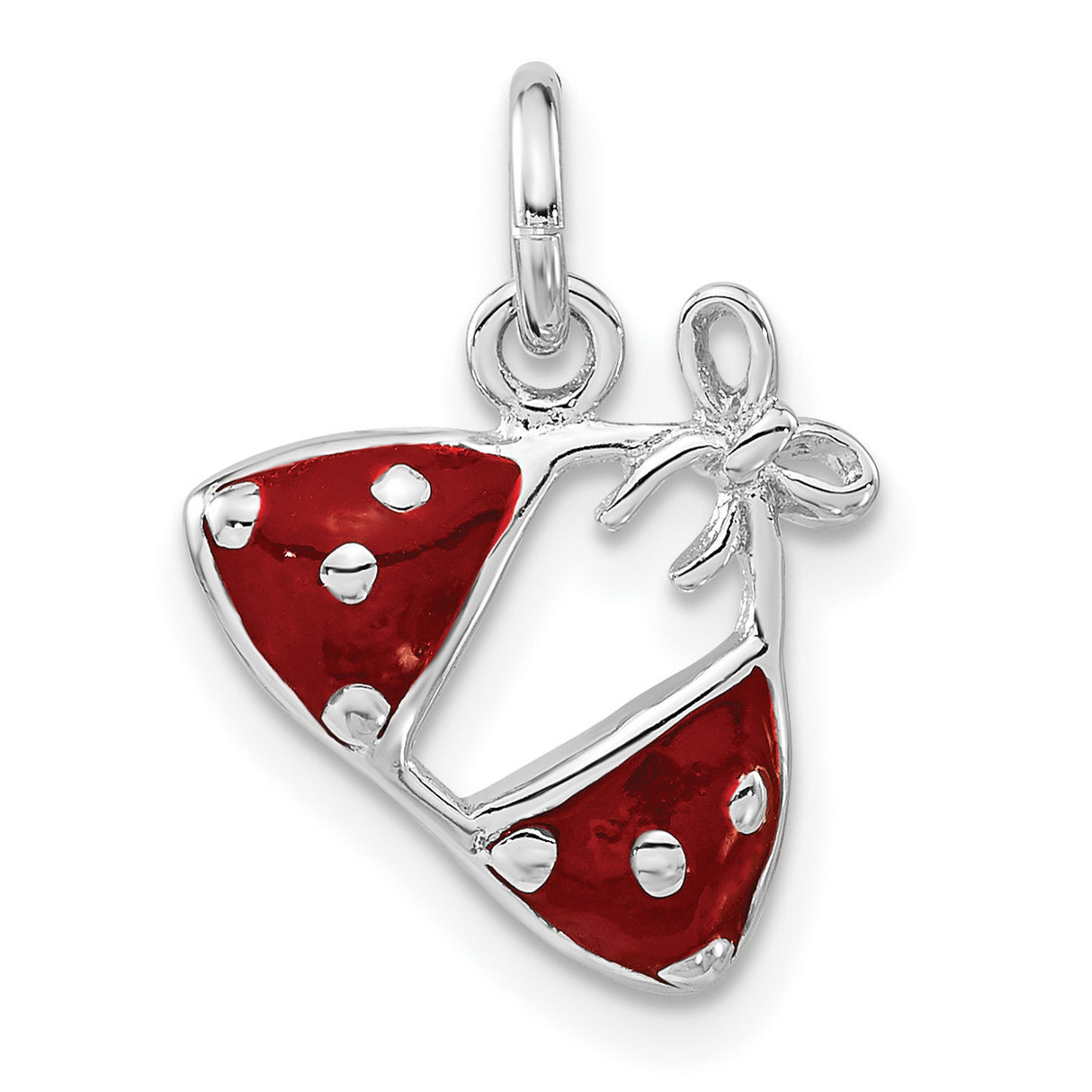 Sterling Silver Ballet Charm Pendant with Red and White Polka Dot Slippers and Enamel Bow
