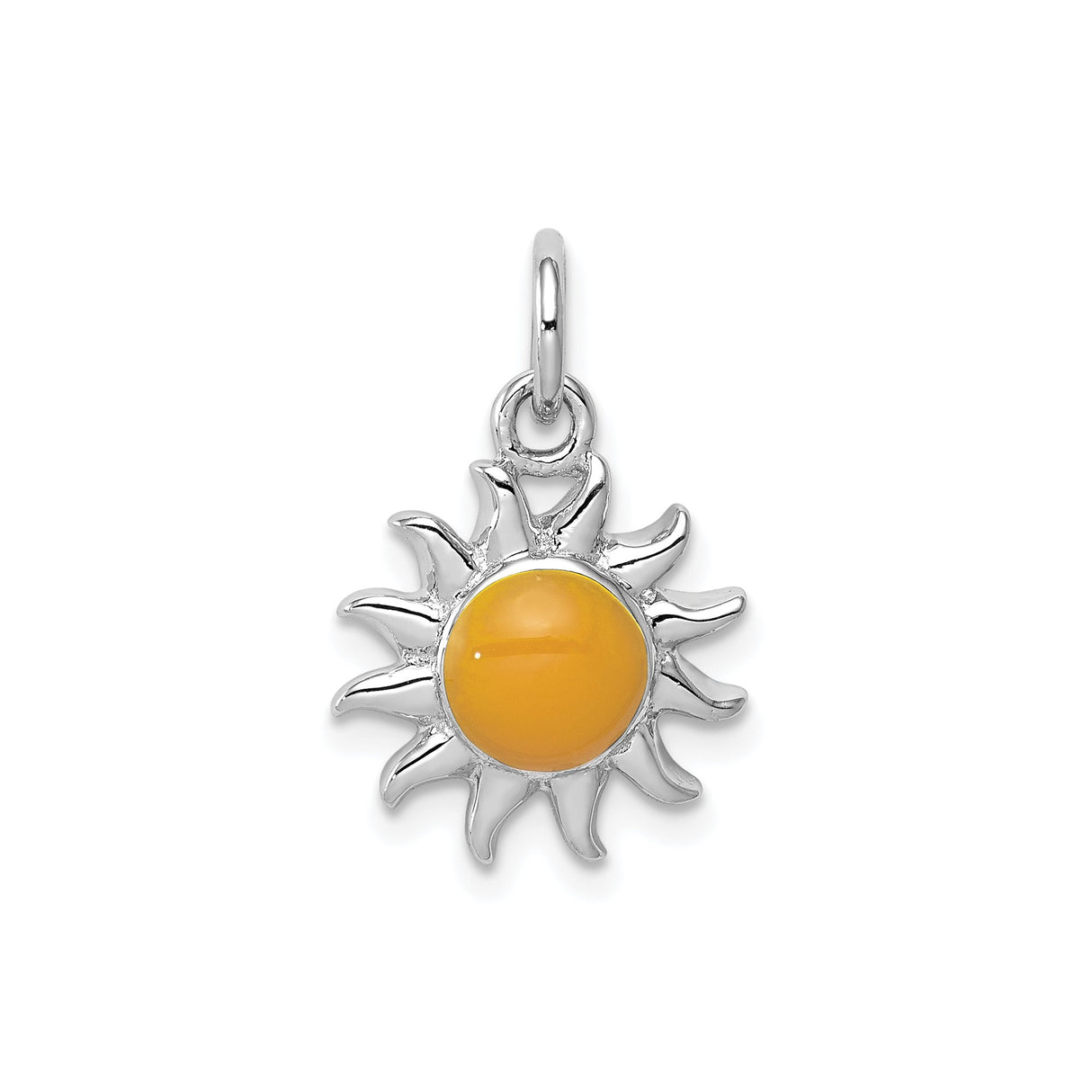 Sterling Silver Sun Pendant with Polished Yellow Center, Radiant Sunburst Design, Boho Celestial Jewelry