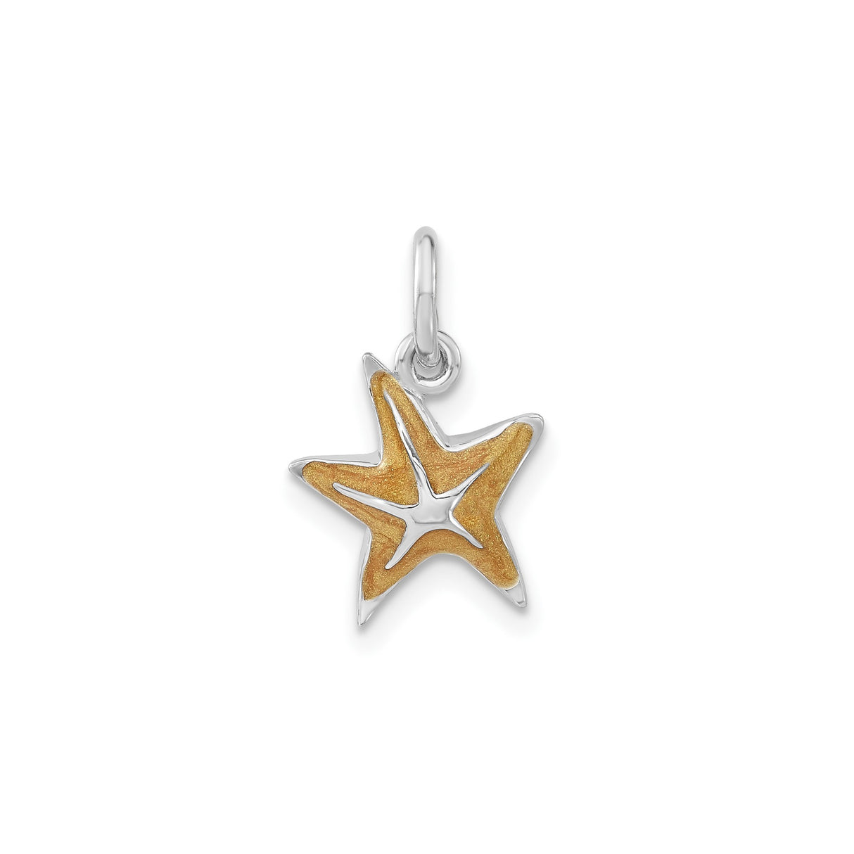Sterling Silver Starfish Pendant with Yellow Enamel, Two Tone Nautical Charm for Women