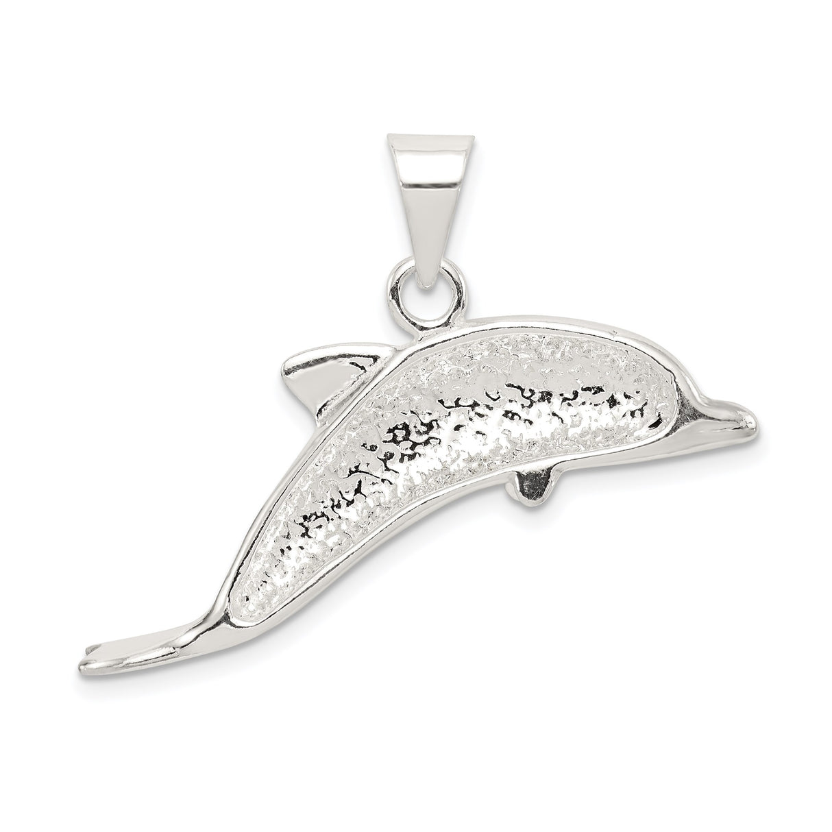 Sterling Silver Dolphin Pendant, Sleek Polished Ocean Animal Charm for Women and Unisex Wear