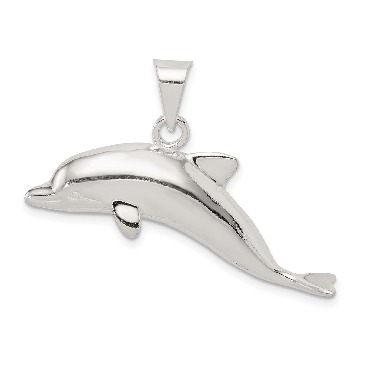 Sterling Silver Dolphin Pendant, Sleek Polished Ocean Animal Charm for Women and Unisex Wear