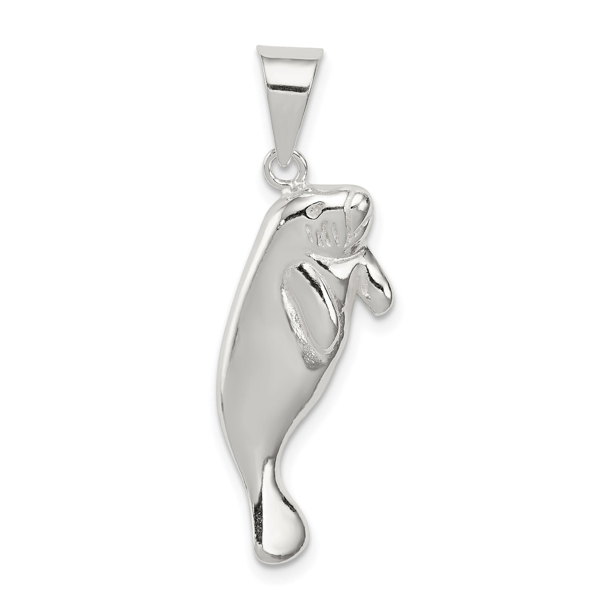 Sterling Silver Manatee Pendant with Detailed Sea Cow Design, Nautical Ocean Charm