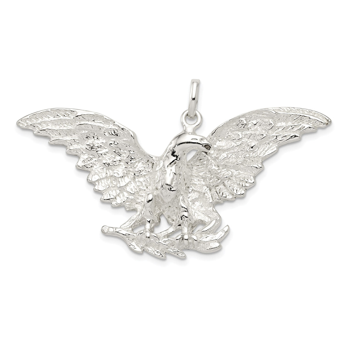Sterling Silver Eagle Pendant with Outstretched Wings, Patriotic Wildlife Charm for Men