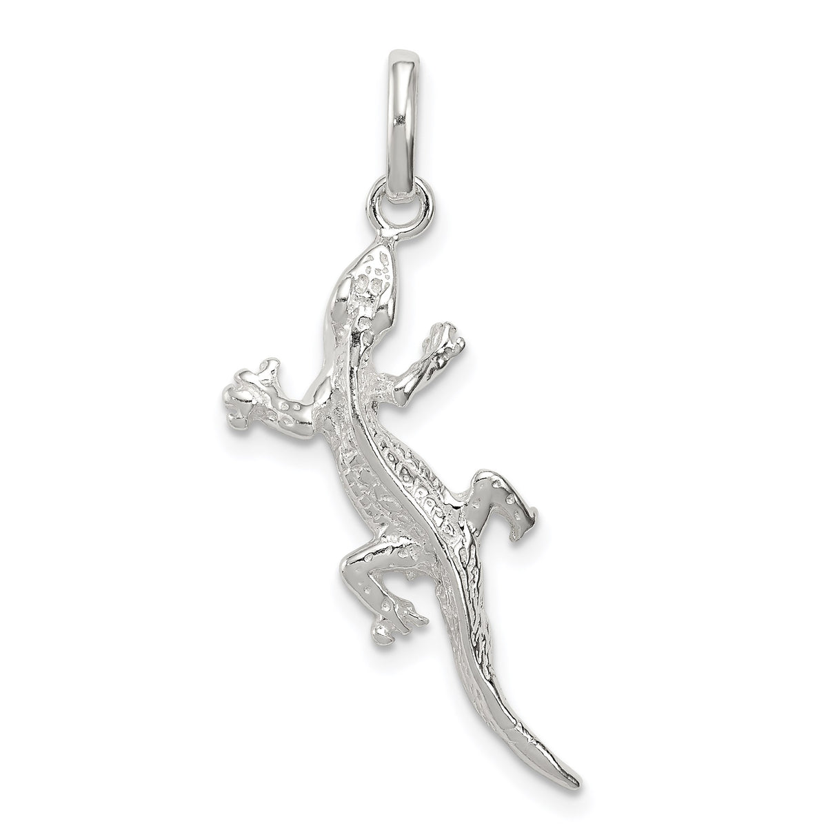 Sterling Silver Gecko Lizard Pendant Charm, Textured Reptile Jewelry, Adaptability and Transformation Theme