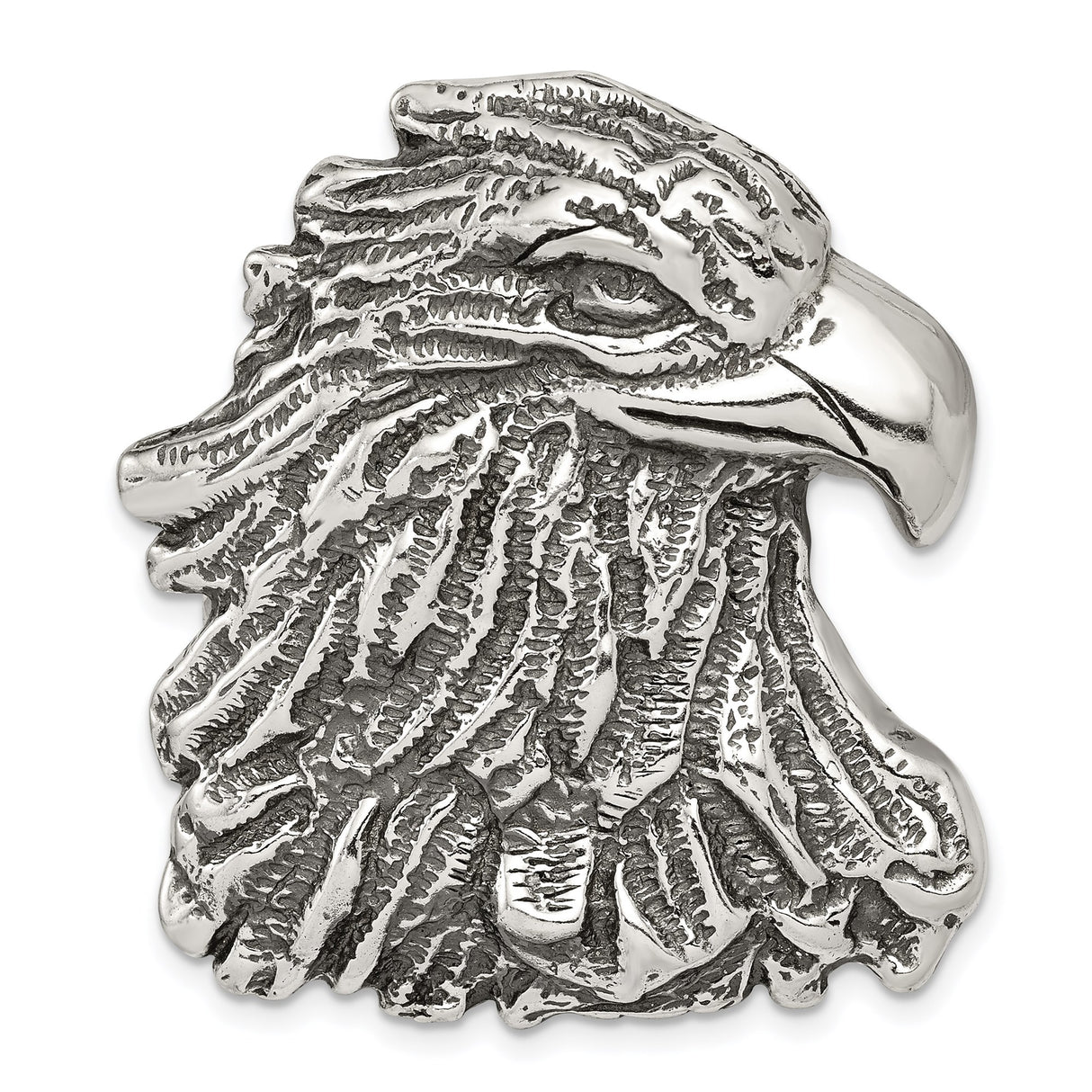 Sterling Silver Eagle Head Pendant, Textured Feather Design, Wildlife Theme for Men or Unisex