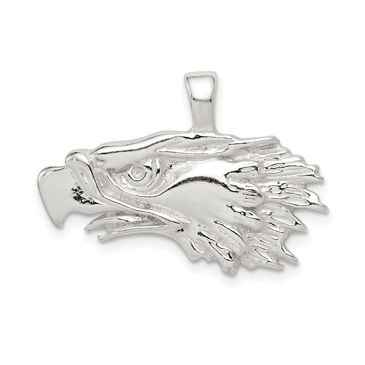 Sterling Silver Eagle Head Pendant, Detailed Bald Eagle Wildlife Design for Men