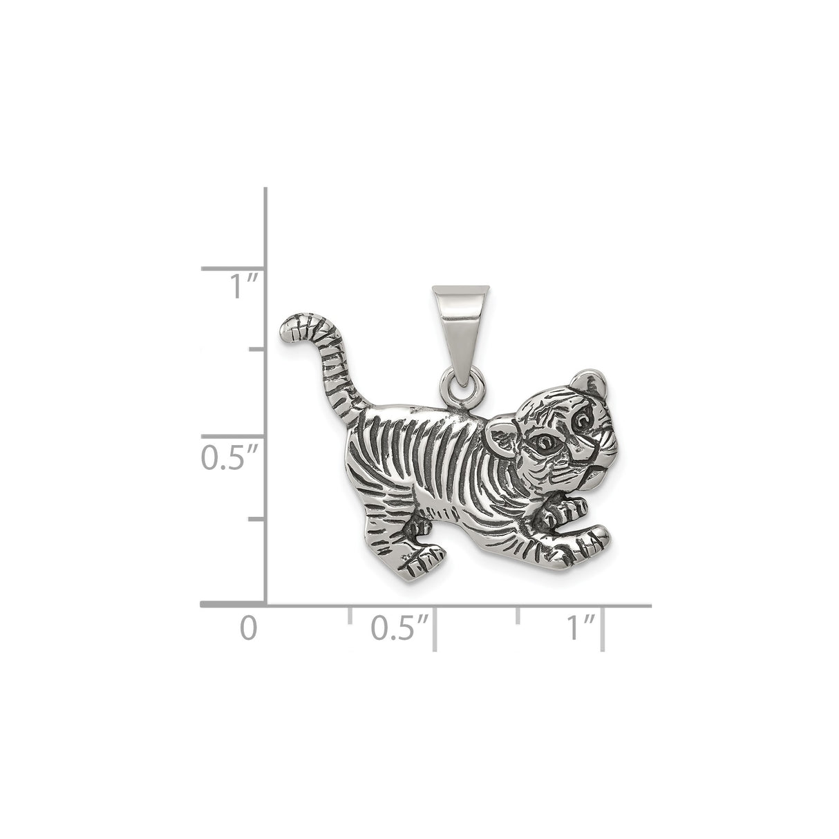 Sterling Silver Tiger Pendant with Detailed Cub Design, Zodiac Animal Charm for Men or Women