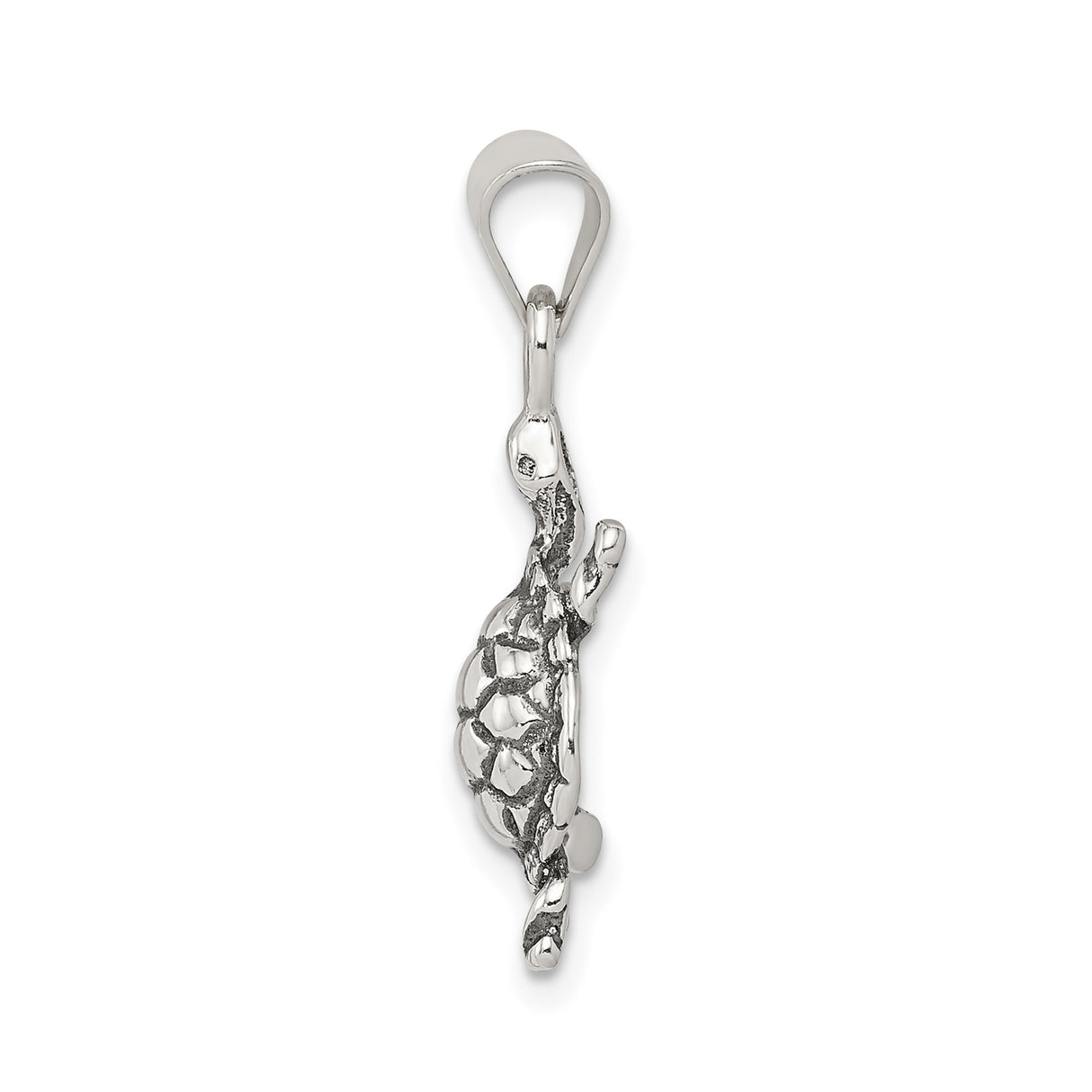 Sterling Silver Turtle Pendant with Detailed Shell Design, Symbolic Animal Totem Jewelry