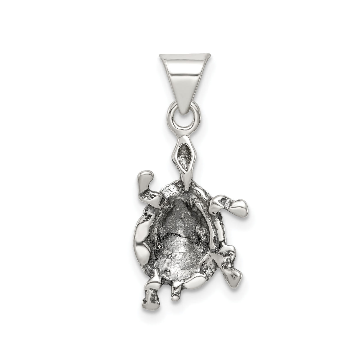 Sterling Silver Turtle Pendant with Detailed Shell Design, Symbolic Animal Totem Jewelry