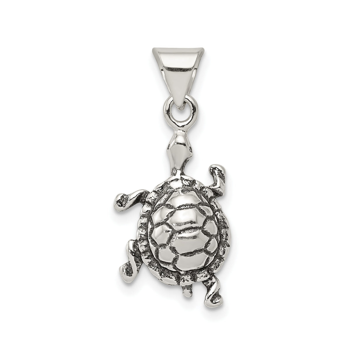 Sterling Silver Turtle Pendant with Detailed Shell Design, Symbolic Animal Totem Jewelry