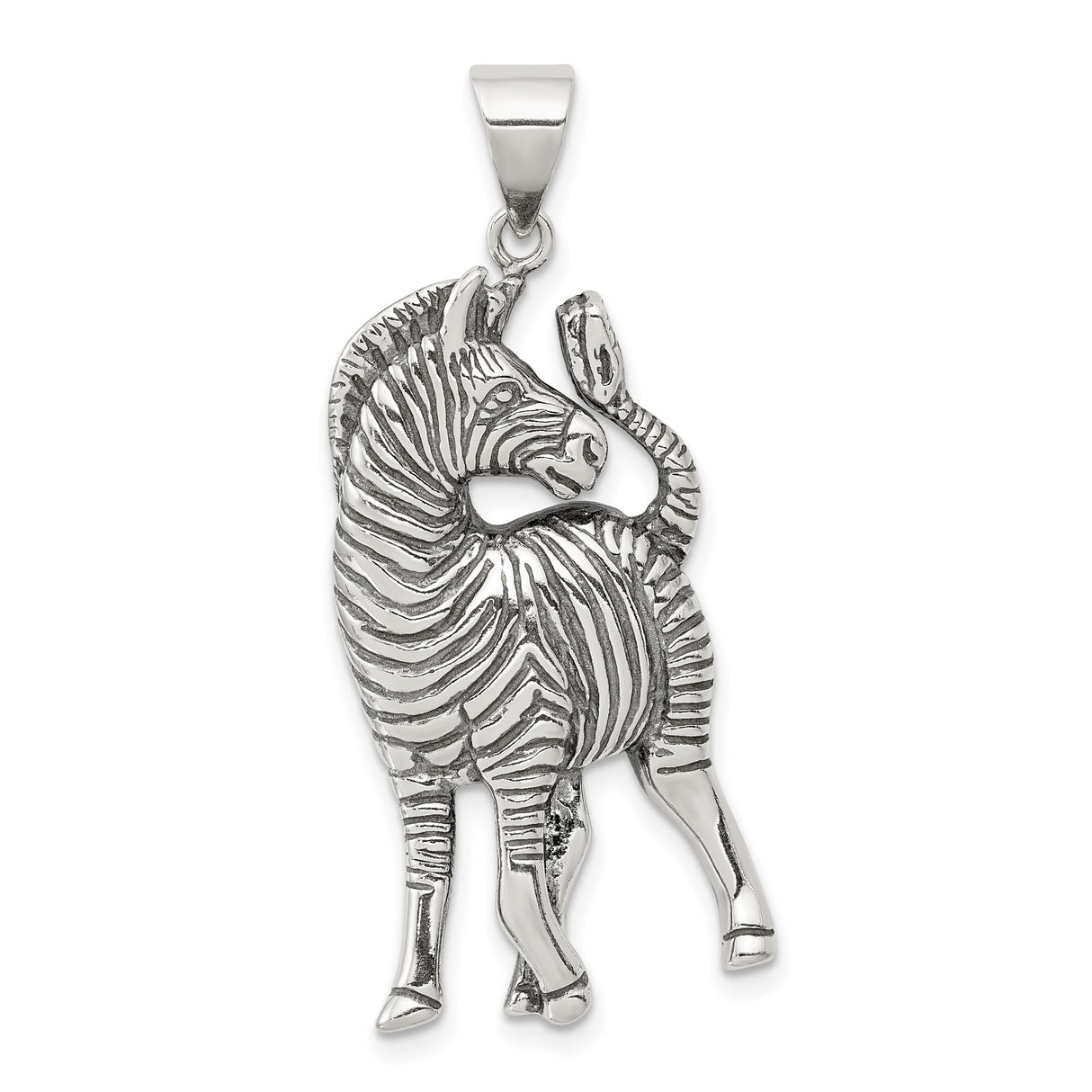 Sterling Silver Zebra Pendant with Detailed Stripes and Lifelike Posture for Women