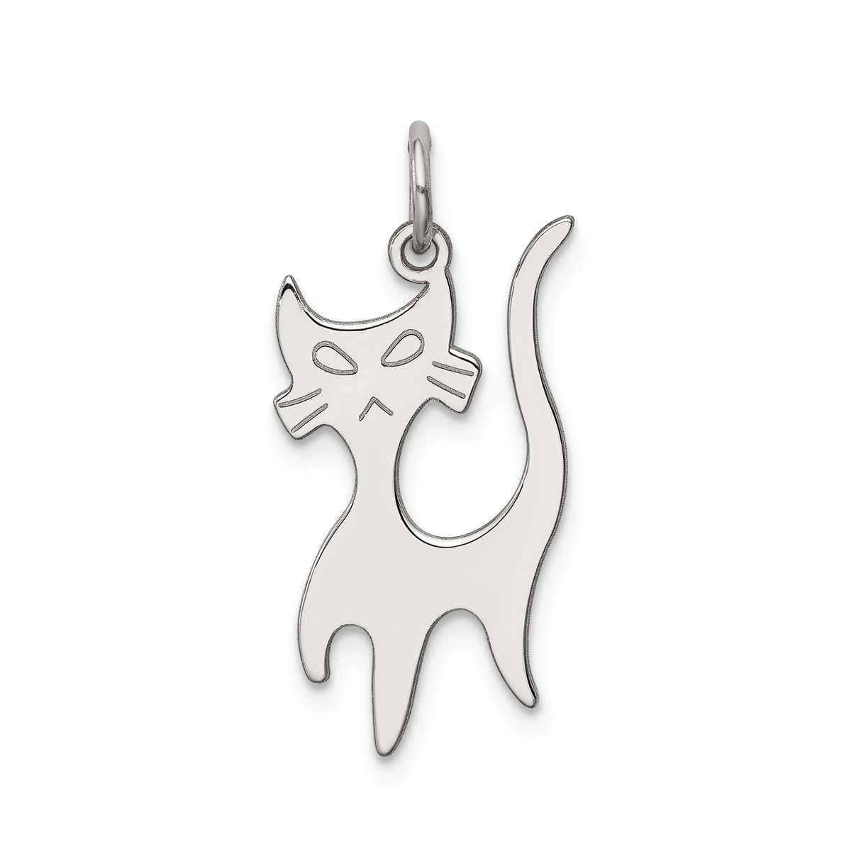 Sterling Silver Cat Pendant with Stylized Feline Design and Raised Tail