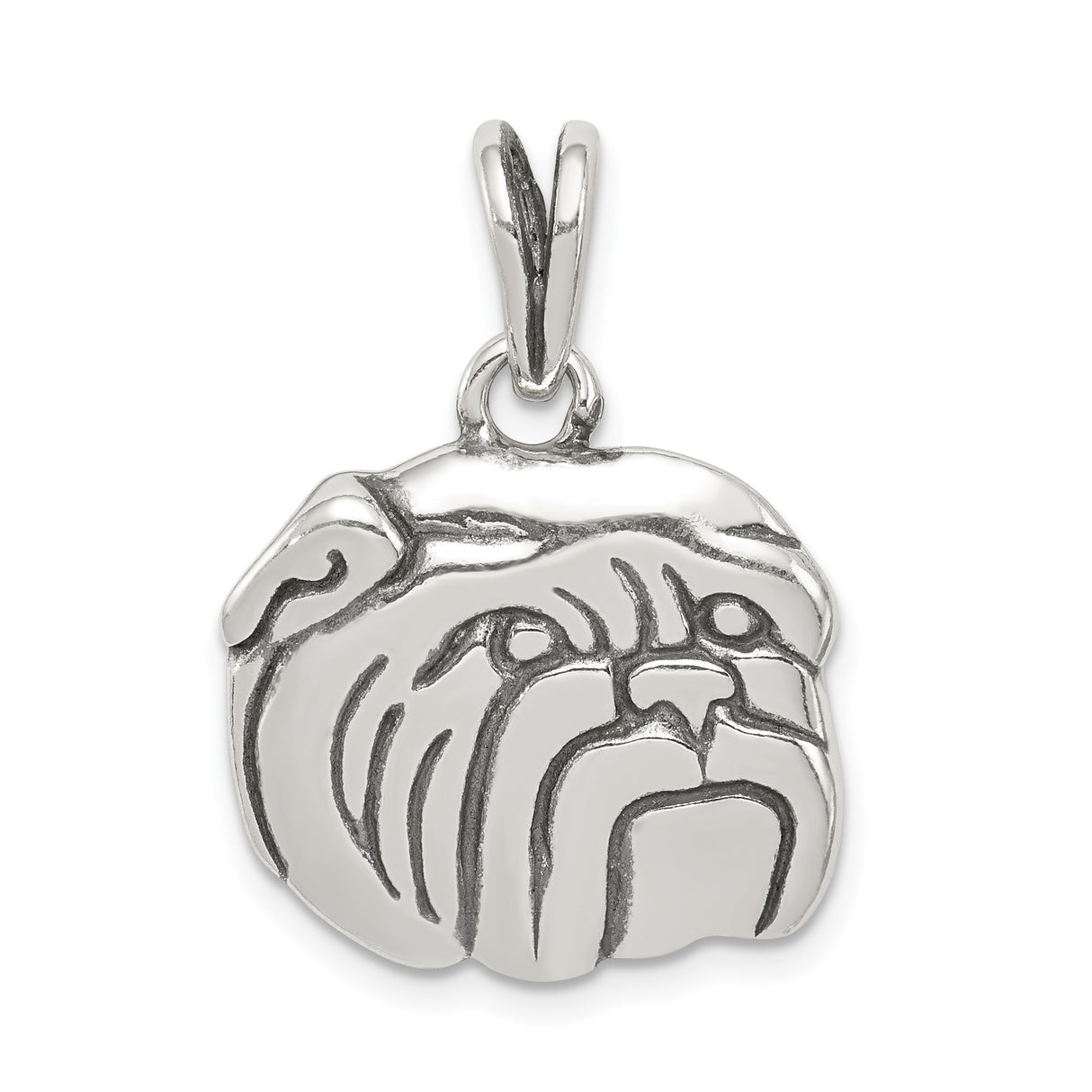 Sterling Silver Bulldog Head Pendant, Realistic Dog Face Design, Animal Jewelry for Pet Lovers