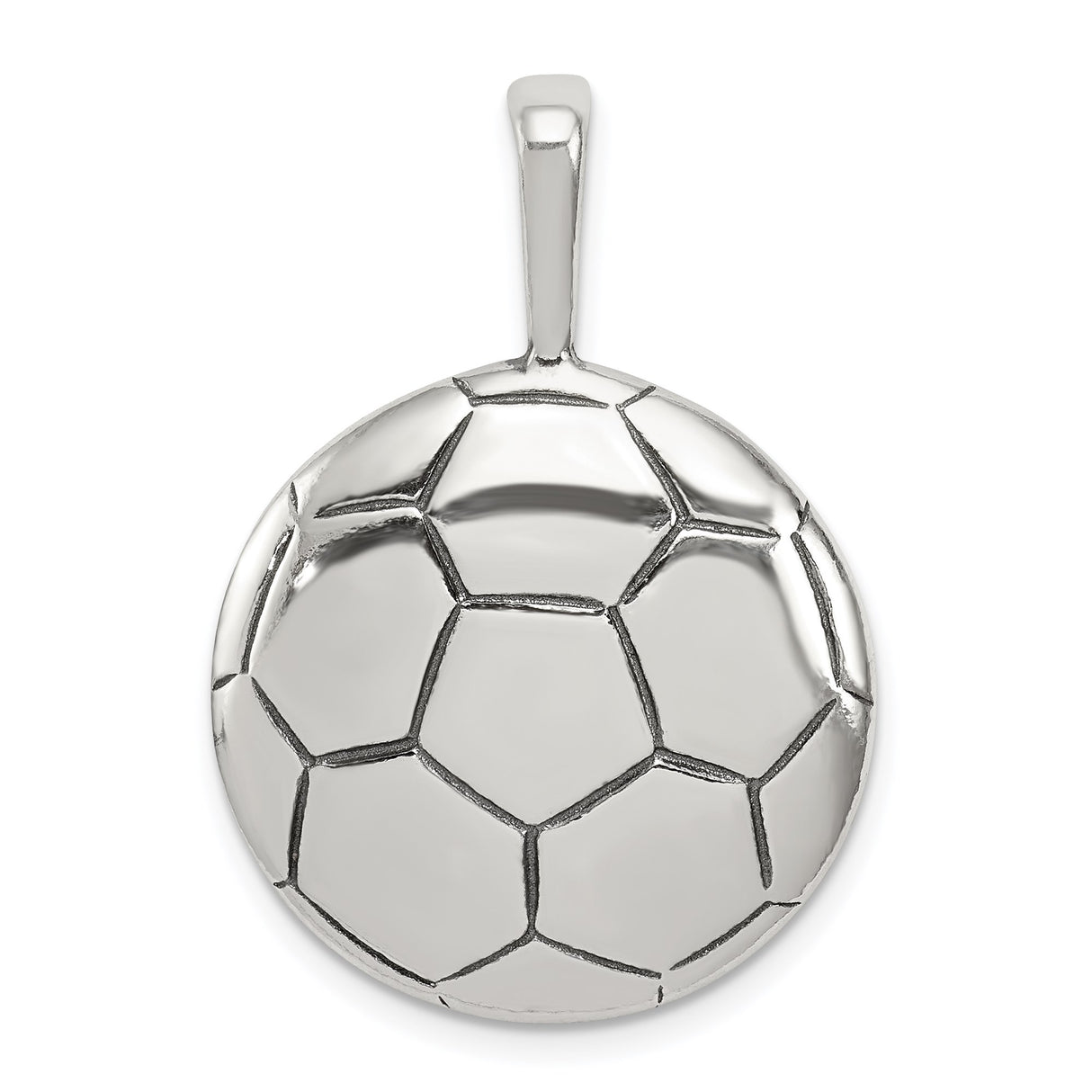 Sterling Silver Soccer Pendant with Hexagon Detailing, Polished Ball Design for Men or Women