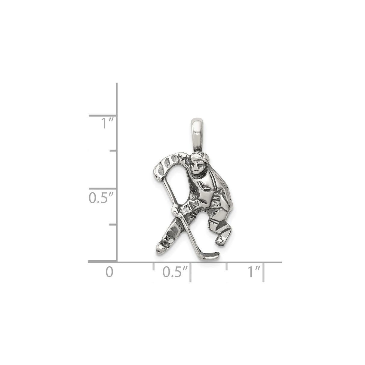 Sterling Silver Hockey Player Pendant with Stick and Gear, Sports Charm for Men or Teens