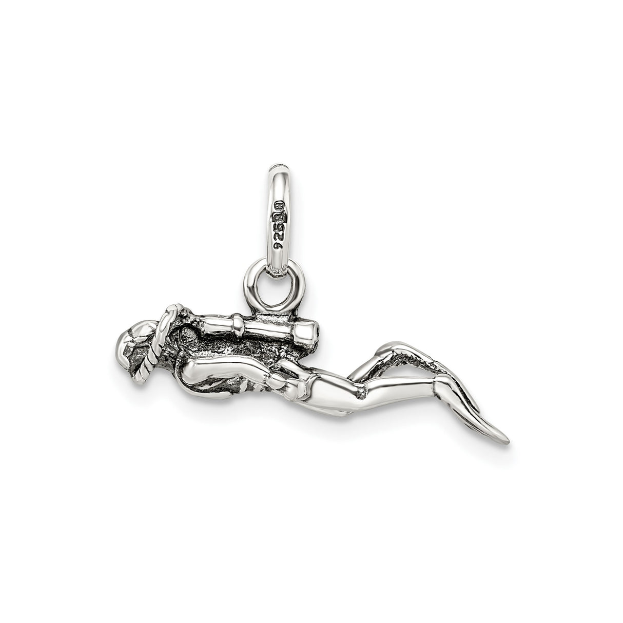 Sterling Silver Scuba Diver Pendant with Fins and Tank, Nautical Ocean Charm for Diving Enthusiasts
