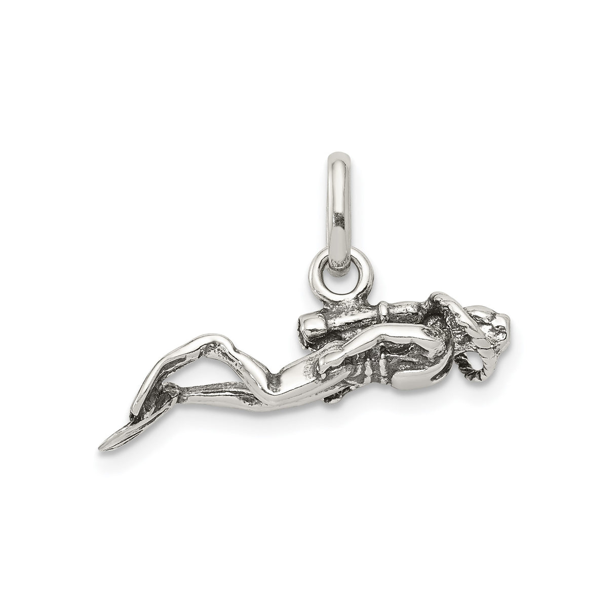Sterling Silver Scuba Diver Pendant with Fins and Tank, Nautical Ocean Charm for Diving Enthusiasts