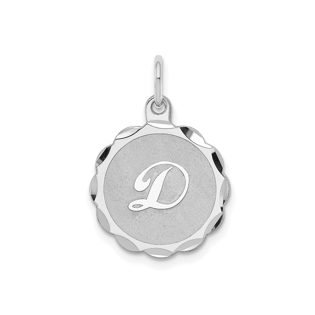 Sterling Silver Initial Pendant with Letter D, Scalloped Border Monogram Charm